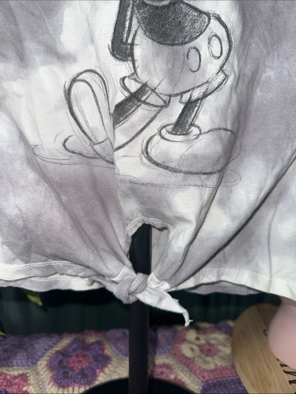 🎉Old Navy Gray Tie-Dye Mickey Mouse Tie-Front Tee. C340